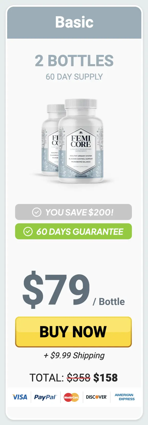 FemiCore 60 day supply 2 bottle package