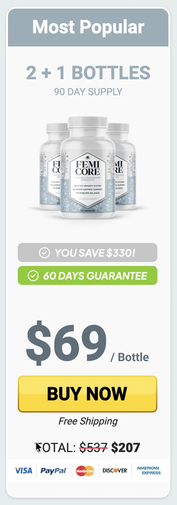 FemiCore 90 day supply 3 bottle package